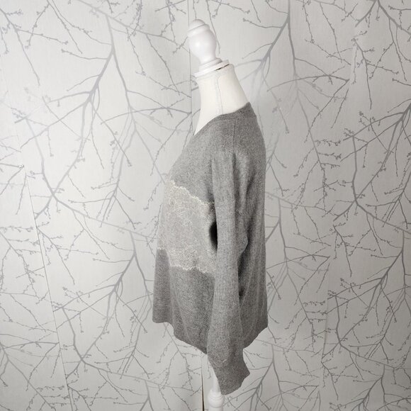 J. Crew Gray Wool Blend Lace Panel Crewneck Sweater - Picture 3 of 6